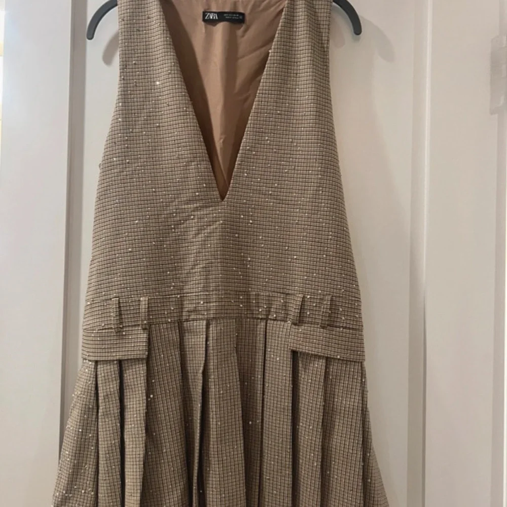 Zara Brown Plaid Pleated Pinafore Mini Skirt Dress - Picture 5 of 5